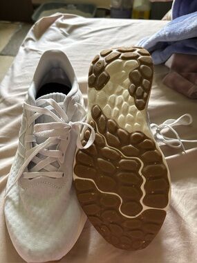 Womans  New Balance White Athletic Sneakers with Gum Sole